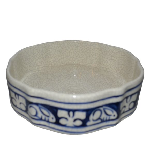 Dedun Pottery Blue And White Bowl Rabbit Motif Around Sides Decor Easter - Picture 2 of 7